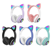 Audífonos Inalámbricos con Luz Intermitente de Gato Adorable, con Micrófono, Control de LED, para Niñas, con Bajos Estéreo, Casco para Música, Regalo