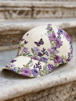 Gorra de Béisbol Bordada con Diseño Floral Vintage Personalizado, Diseño de Mariposa, Color Morado, Deportiva, Ajustable, Unisex, Venta al Por Mayor, MOQ Bajo