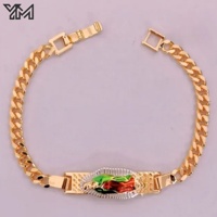 Pulsera Religiosa Ajustable de la Virgen María con Cadena Cubana y Halo de Circonitas Tricolor, Chapada en Oro de 18K, Nuestra Señora de Guadalupe