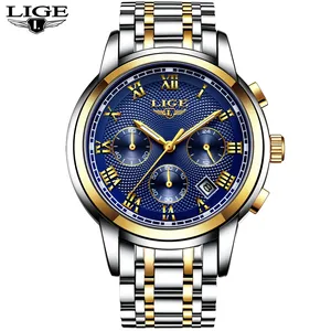 LIGE 9849B นาฬิกาผู้ชายแบรนด์หรูโครโนกราฟ,นาฬิกากีฬาผู้ชายกันน้ำนาฬิกาควอตซ์ผู้ชายเหล็กเต็มรูปแบบ