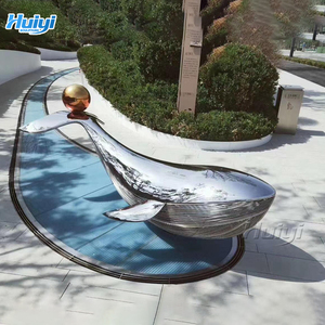 تمثال حوت معدني كبير من الفولاذ المقاوم للصدأ المصقول للديكور المنزلي الشهير - Product Image 4