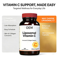Vitamine C liposomale OEM, 180 capsules végétales, soutien immunitaire et collagène, antioxydant, complément alimentaire, marque privée