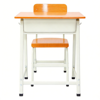 Bureau d'école robuste avec tiroir grande capacité et crochet pour casquette, pieds en métal chromé, mobilier étudiant pour l'université