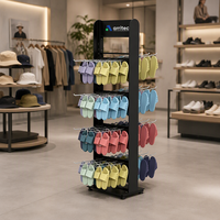 Présentoir à pantoufles en métal noir double face personnalisé, support de présentation de vêtements, présentoir de chaussures, équipement de merchandising pour magasin de vêtements