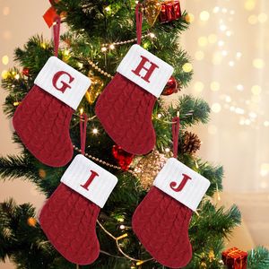 Christmas Cable Knit Ornament Red Embroidery Letter Hanging Stocking Santa Candy Gift Bag Decorative Knitted Sock Ornament - Product Image 1