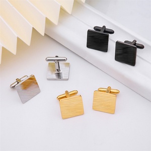 Boutons de manchette carrés en acier inoxydable plaqué or personnalisés en gros pour hommes - Cadeau de mariage - Product Image 2