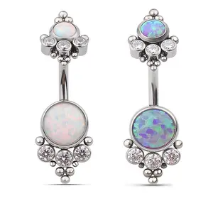 ASTM F136 Titanium Internally Threaded 14G Opal Zircon Curve Banana Navel Belly Cluster Piercing