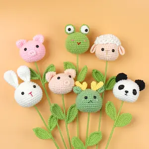 Cute Animal Hand-woven Flowers Piggy Rabbit Panda Frog Handmade Crochet Bouquet Lovely Doll Children's Day Knitted Flower Gift