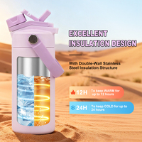 Bouteille d'eau isotherme personnalisée pour enfants de 14 oz avec couvercle à paille, en acier inoxydable, sans BPA, pour l'école, cadeau pour enfants