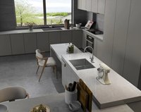 Dalle de pierre artificielle aspect marbre gris clair sur mesure 1600x3200mm, pierre synthétique polie pour comptoir, table, mur
