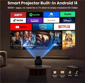 Projecteur portable pour <span class=keywords><strong>cinéma</strong></span> maison, système Android 14 d'usine, écran LCD LED Full HD 1080P natif, WiFi, 300 ANSI Lumens, 8K, KTV, films, soirées - Product Image 4