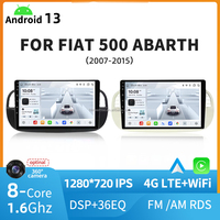 Autoradio 1280*720 IPS Car-play 8 cœurs 4G LTE Android 13 Pièces de navigation pour FIAT 500 ABARTH 2007-2015