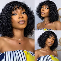 Perruque Bob Afro Frisée Kinky à Prix Abordable avec Frange, Perruques Fabriquées à la Machine pour Femmes Noires, Perruques Brésiliennes Bouclées en Cheveux Humains avec Raie en T