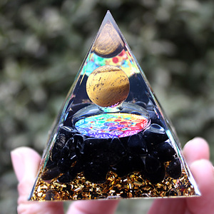 Pirámide de Resina Epoxi con Esfera de Ojo de Tigre, Decoración para el Hogar, Artesanía en Resina, Adorno de Escritorio, 5cm, 6cm, 8cm - Product Image 1