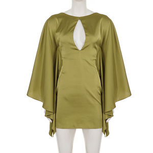 Vestido Mini Elegante y Sexy con Corte Entallado, Manga Murciélago y Cintura Ajustada, en Satén de Color Sólido para Mujer - Product Image 6