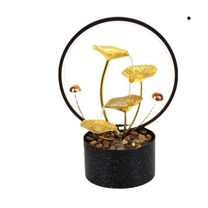 Ornement d'eau courante minimaliste, décoration de bureau ronde en métal pour la maison, l'entrée, fontaine d'eau circulante porteuse de bon augure - Product Image 5