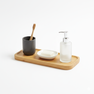 Élégant plateau de salle de bain en plastique avec porte-brosse à dents, porte-savon et distributeur pour l'organisation de la chambre d'hôtes - Product Image 2