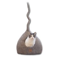 Vente en gros usine : Nid pour chat en feutre de laine naturel fait main, gris, en forme de goutte d'eau à longue queue en spirale, personnalisable avec logo couleur unie