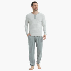Cotton <b>Mens</b> Pajamas Set Long Sleeve Henley Bamboo Sleepwear Top Soft Jogger Pants Pajamas Cool <b>Pj</b> Set Bamboo Loungewear Set - Product Image 1