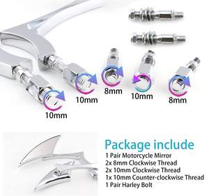 8mm/10mm Chrome <span class=keywords><strong>Moto</strong></span> Lame Universelle Rétroviseurs Latéraux Compatible pour Harley Street Bike Scooter Chopper Cruiser <span class=keywords><strong>Spo</strong></span> - Product Image 6