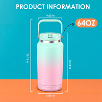 Bouteille d'eau isotherme à double paroi en acier inoxydable, anti-fuite, avec poignée, sans BPA, grande capacité, pour le camping et les sports