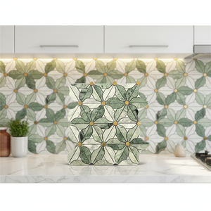 Vendita calda di Dougbuild in marmo verde naturale mattonelle di mosaico <span class=keywords><strong>con</strong></span> intarsio in ottone a forma di fiore in metallo mosaico per la parete interna - Product Image 1
