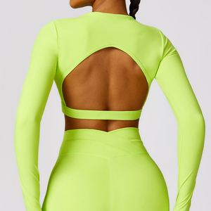 <span class=keywords><strong>Dopa</strong></span> Color moda tejido correr recortado manga larga cintura alta pantalones de Yoga ropa de gimnasio conjunto de Fitness traje de Yoga - Product Image 2