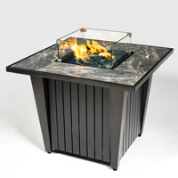 Table de foyer au gaz naturel de 32 pouces, 50000 BTU, foyer carré en fer avec pare-vent en verre, écologique, pour patio/jardin/cour - Gris