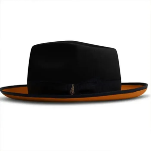 Black <b>Wool</b> Fedora Hat With <b>Brown</b> Brim Unisex Adult Size 56-58CM Formal Casual Style Four Seasons Wear - Product Image 1