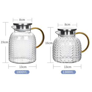Large Capacity Glass <b>Cold</b> Water Pitcher 1800ml Wheat Pattern Steel Lid With Matching <b>Cup</b> For Cooling Boiled Water Party Use - Product Image 5