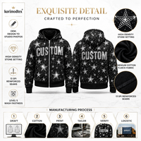 Veste zippée surdimensionnée pour homme, style streetwear, motif étoile, avec strass thermocollants, logo personnalisé