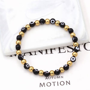 Boho Elástico Unisex <span class=keywords><strong>Chamilia</strong></span> Bola Redonda 6mmBeads Color Mezclado Azul Arco Iris Ojos Malvados Pulseras Hechas A Mano - Product Image 4