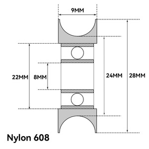 Ruota a rulli in <span class=keywords><strong>nylon</strong></span> con cuscinetto, portata 30 kg, 8x28x9 mm, puleggia in <span class=keywords><strong>nylon</strong></span> con cuscinetto 608 - Product Image 4