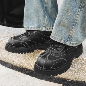 2026 New Style Black Lace-Up Casual Leather Shoes Wide Toe Comfortable Low-<b>Top</b> Thick Sole Men's Shoes - Product Image 2