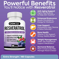 Capsules de resvératrol OEM 1568 mg avec extrait de pépins de raisin, feuille de thé vert, poudre de mûre, poudre de myrtille, supplément de fruits de grenade