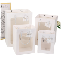 Bouquet de fleurs pour la Saint-Valentin, sac cadeau, emballage transparent avec fenêtre, impression offset, petit carton blanc frais, cordon de serrage