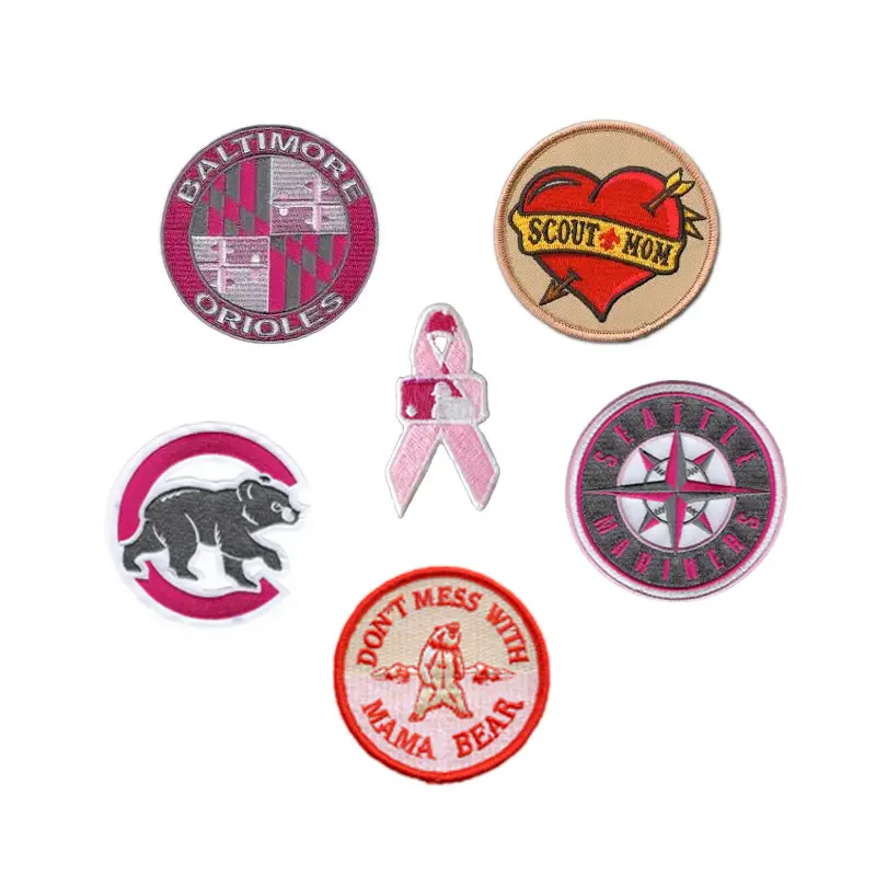 Regalo per la festa della mamma 2024 nastro rosa cancro al seno Logo sportivo Patch ricamo ferro su misura per cappello camionista con abiti patch