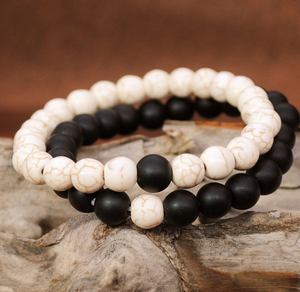 Venta caliente 2PCS por conjunto parejas pulsera de distancia clásica piedra natural blanco y negro Yin Yang con cuentas pulsera - Product Image 6