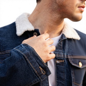 Chaqueta de Mezclilla Azul Oscuro para Hombre, Forro Polar Blanco, Cierre de Botones, Corte Regular, Estilo Casual, para Calle, Verano e Invierno, Color Sólido, Tejida - Product Image 3