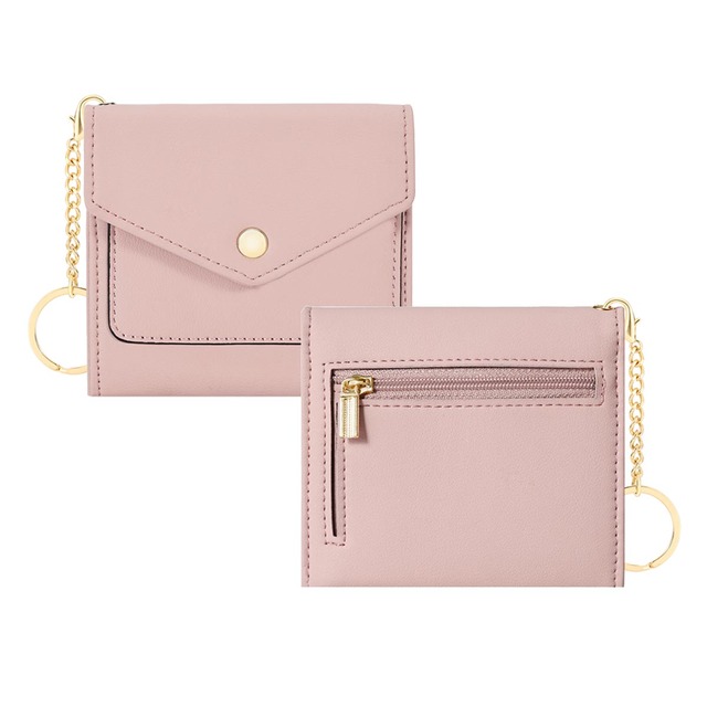 Fashionable Design Custom Logo Rfid Blocking Leather Keychain Compact Female Card Wallet Carteras Para Mujer 2024