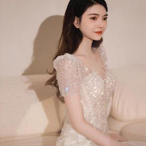 Vestido de Noche de Lujo con Cuello en V, Estilo Princesa, Talla Grande, Vestido Blanco <span class=keywords><strong>para</strong></span> <span class=keywords><strong>Boda</strong></span> <span class=keywords><strong>Civil</strong></span> - Product Image 1