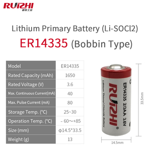 Batterie de remplacement ER14335 3.6V <span class=keywords><strong>2</strong></span>/3AA LiSOCl2 Tadiran TL-2155 TL-4955 TL-5155 TL-5955 <span class=keywords><strong>Xeno</strong></span> XL-055F Comp-100 Lithium - Product Image 3