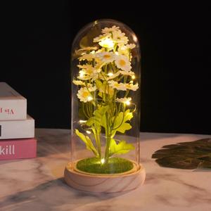 Seiden-Kunstblumen-Gänseblümchen-Ornament mit Glasabdeckung LED-Nachtlicht Kreatives Valentinstag-Geburtstagsgeschenk für Freundin Großhandel - Product Image 1
