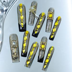 Uñas postizas acrílicas hechas a mano al por mayor, suministro a granel, cuadradas de cobertura completa, forma de ataúd, diseño de diamantes de imitación rosas - Product Image 2