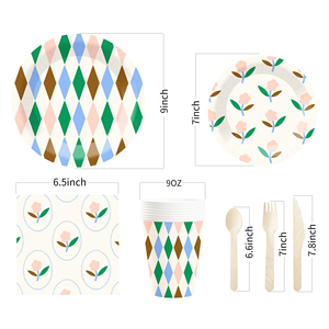 ชุดอุปกรณ์จัดงานวันเกิดเด็ก DAMAI ของชำร่วยงานวันเกิดสำหรับชุดภาชนะบนโต๊ะอาหาร สำหรับ 8 ท่าน จานกระดาษลายทางสีเขียว ผ้าเช็ดปาก - Product Image 5