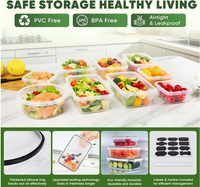 Ensemble de 14 récipients de préparation et de conservation des aliments en plastique de qualité alimentaire, sans PVC, sans BPA, étanches et réutilisables