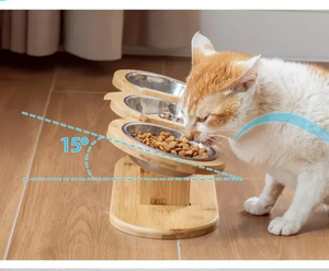 Mangeoire surélevée <span class=keywords><strong>ergonomique</strong></span> en bambou avec bols inclinés à 15 degrés <span class=keywords><strong>pour</strong></span> l'alimentation et l'eau des chats et des chiens - Product Image 5