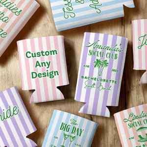 Kişiselleştirilmiş Özel Logo Düğün Hediyesi Monogramlı İçecek Soğutucuları Neopren Çizgili Kutu Soğutucu Kılıf - Product Image 1