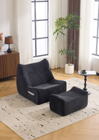 Sillón Sofá Amarillo Mostaza con Otomana, Tela Suave Tejida, Reclinable, para Sala de Estar, Dormitorio, Hotel
