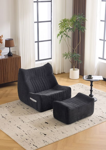 Sillón Sofá Amarillo <span class=keywords><strong>Mostaza</strong></span> con Otomana, Tela Suave Tejida, Reclinable, para Sala de Estar, Dormitorio, Hotel - Product Image 5